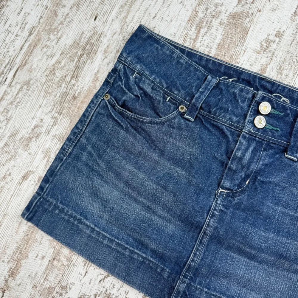 VTG American Eagle Denim Mini Skirt Low Rise Cotton Sz 0 Y2K Coquette Micro